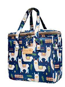kwang min llama insulated lunch bag, reusable cooler/organizer for office,school,picnic,party,beach.durable fabric w/water &scratch resistance,light, ez to clean,ideal gift for bts/normal(navy)