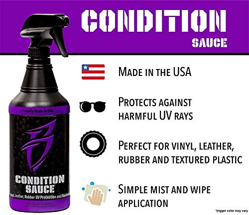 Bling Sauce Threesome Bundle, Hot Sauce Premium Hard Water Spot Remover, Condition Sauce Premium Interior Moisturizer, Vinyl Sauce Premium Vinyl and Leather Cleaner - Three 32 oz. Bottles