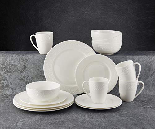 Mikasa Indira Chip Resistant 16-Piece Dinnerware Set, Service For 4, White