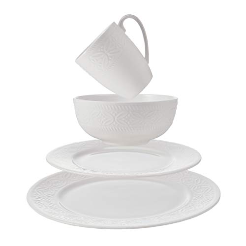 Mikasa Indira Chip Resistant 16-Piece Dinnerware Set, Service For 4, White