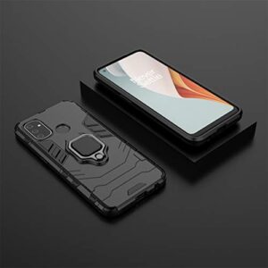 Ytaland for Oneplus Nord N100 Case,with 2 x Tempered Glass Screen Protector. (3 in 1) Shockproof Bumper Defender Protective Phone Cover with Ring Kickstand (Black)