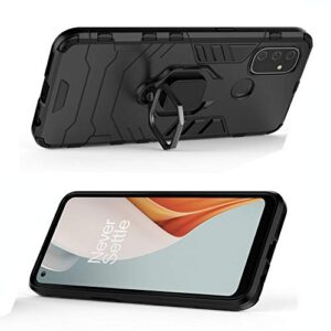 Ytaland for Oneplus Nord N100 Case,with 2 x Tempered Glass Screen Protector. (3 in 1) Shockproof Bumper Defender Protective Phone Cover with Ring Kickstand (Black)