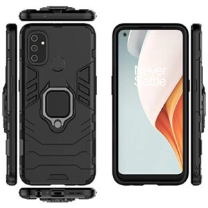 Ytaland for Oneplus Nord N100 Case,with 2 x Tempered Glass Screen Protector. (3 in 1) Shockproof Bumper Defender Protective Phone Cover with Ring Kickstand (Black)