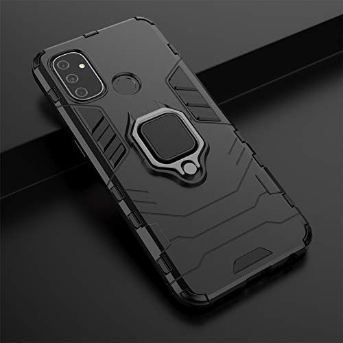 Ytaland for Oneplus Nord N100 Case,with 2 x Tempered Glass Screen Protector. (3 in 1) Shockproof Bumper Defender Protective Phone Cover with Ring Kickstand (Black)