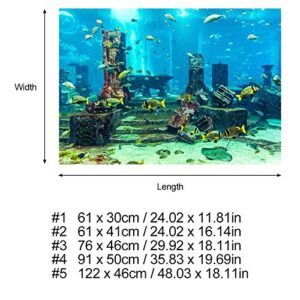 GLOGLOW Aquarium Poster, Underwater City Ruins Background Sticker Thicken PVC Adhesive Static Cling Backdrop Fish Tank Decorative Paper(76×46cm)