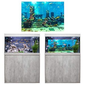 GLOGLOW Aquarium Poster, Underwater City Ruins Background Sticker Thicken PVC Adhesive Static Cling Backdrop Fish Tank Decorative Paper(76×46cm)