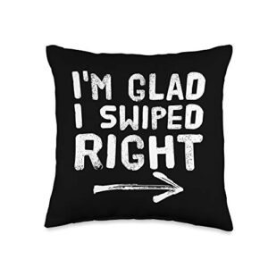funny valentines gifts, ideas and apparel - unisex i'm glad i swiped right shirt for you-valentines men women throw pillow, 16x16, multicolor