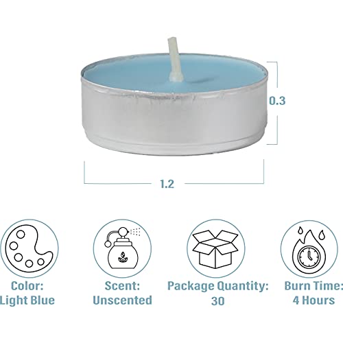 CandleNScent Colored Tea Light Candles | Unscented | Light Blue | Made in USA (Pack of 30)