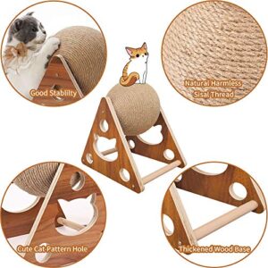 AGYM Cat Scratcher Toy, Natural Sisal Cat Scratching Ball, Cat Scratcher Toy with Ball, Scratching Ball for Cats and Kittens, Interactive Solid Wood Scratcher Pet Toy, Diameter 6.5 Inch