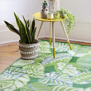 Talking Tables Green Tropical Palm Leaf Waterproof Outdoor Rug | Plastic, Lightweight & Non Slip Mat with Double-Sided Jungle Leaves Pattern | for Garden, Patio, Decking, Bathroom, Utility, Picnic