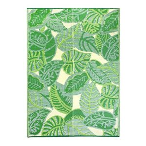 Talking Tables Green Tropical Palm Leaf Waterproof Outdoor Rug | Plastic, Lightweight & Non Slip Mat with Double-Sided Jungle Leaves Pattern | for Garden, Patio, Decking, Bathroom, Utility, Picnic