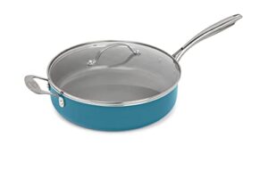 gotham steel nonstick 5.5 quart sauté pan with lid, ceramic jumbo cooker fry pan with glass lid, stay cool handle + helper handle, oven, stovetop & dishwasher safe, 100% pfoa free, aqua blue