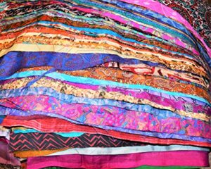 india huge lot 100% pure silk print vintage sari fabric remnants scrap bundle quilting journal project by weight 100 gr (8 x 8 inch), multicolor