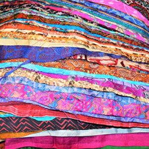 India Huge Lot 100% Pure Silk Print Vintage Sari Fabric remnants Scrap Bundle Quilting Journal Project by Weight 100 gr (8 x 8 inch), Multicolor