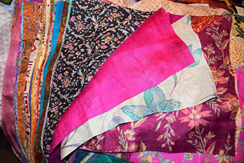 India Huge Lot 100% Pure Silk Print Vintage Sari Fabric remnants Scrap Bundle Quilting Journal Project by Weight 100 gr (8 x 8 inch), Multicolor