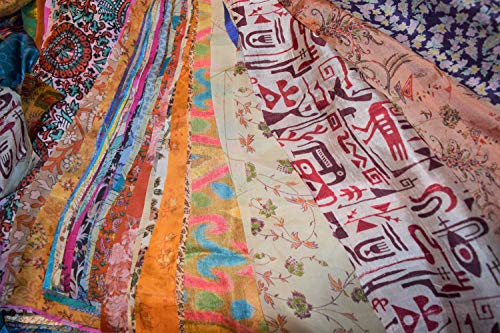 India Huge Lot 100% Pure Silk Print Vintage Sari Fabric remnants Scrap Bundle Quilting Journal Project by Weight 100 gr (8 x 8 inch), Multicolor