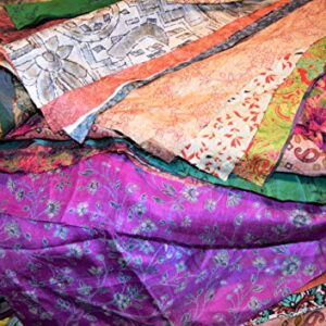 India Huge Lot 100% Pure Silk Print Vintage Sari Fabric remnants Scrap Bundle Quilting Journal Project by Weight 100 gr (8 x 8 inch), Multicolor