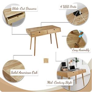 American Trails Freedom Made of Solid American Desk with USB Ports, Natural Oak (New)