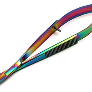 OdontoMed2011 4.5" Curved Stainless Steel Squeeze Scissors Multi Titanium Rainbow Color