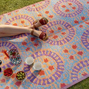 Talking Tables Boho Woven Waterproof Outdoor Rug | Plastic, Lightweight & Non Slip Mat with Double-Sided Geometric Pattern | for Garden, Patio, Decking, Bathroom, Utility, Picnic