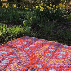 Talking Tables Boho Woven Waterproof Outdoor Rug | Plastic, Lightweight & Non Slip Mat with Double-Sided Geometric Pattern | for Garden, Patio, Decking, Bathroom, Utility, Picnic