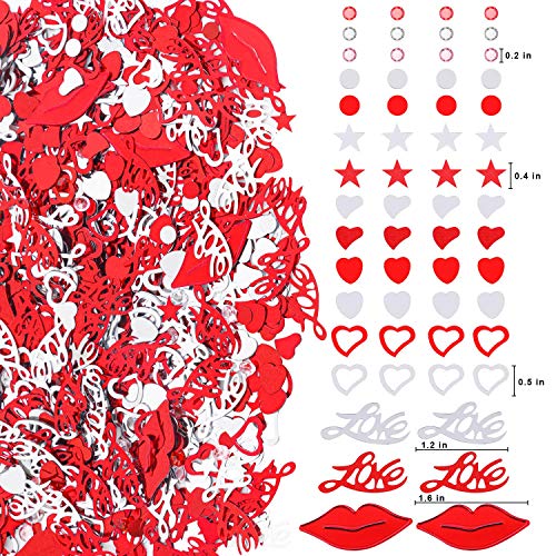 3000 Pieces Red Silver Heart Confetti, Valentine's Day Wedding Anniversary Party Table Scatter Confetti Decoration, Valentines Metallic Foil Glitter Heart Sequin