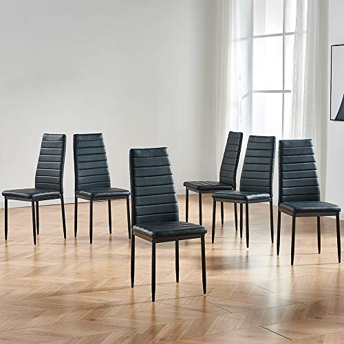 IDS Online Modern Faux Leather with Metal Legs High Back Padded Seat Chair for Kitchen, Dining Living Room, Restaurant, Set of 6, Black