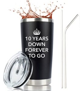 jenvio 10 year anniversary for him | 20oz steel travel tumbler/mug for coffee or cold drinks | 10th tenth best wedding cup gifts for men her woman work husband idea