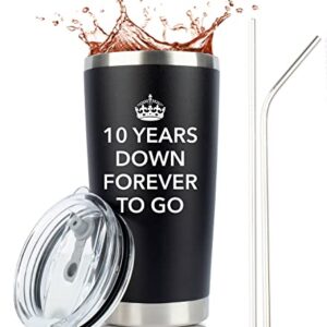 JENVIO 10 Year Anniversary for Him | 20oz Steel Travel Tumbler/Mug for Coffee or Cold Drinks | 10th tenth best Wedding Cup Gifts for Men Her Woman Work Husband Idea