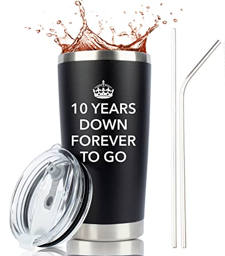 JENVIO 10 Year Anniversary for Him | 20oz Steel Travel Tumbler/Mug for Coffee or Cold Drinks | 10th tenth best Wedding Cup Gifts for Men Her Woman Work Husband Idea