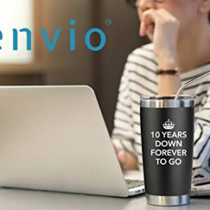 JENVIO 10 Year Anniversary for Him | 20oz Steel Travel Tumbler/Mug for Coffee or Cold Drinks | 10th tenth best Wedding Cup Gifts for Men Her Woman Work Husband Idea