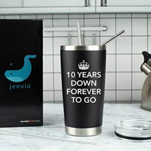 JENVIO 10 Year Anniversary for Him | 20oz Steel Travel Tumbler/Mug for Coffee or Cold Drinks | 10th tenth best Wedding Cup Gifts for Men Her Woman Work Husband Idea