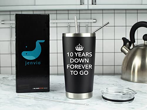 JENVIO 10 Year Anniversary for Him | 20oz Steel Travel Tumbler/Mug for Coffee or Cold Drinks | 10th tenth best Wedding Cup Gifts for Men Her Woman Work Husband Idea