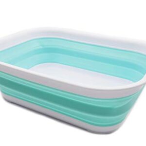 SAMMART 12L (3.17 Gallon) Collapsible Tub - Foldable Dish Tub - Portable Washing Basin - Space Saving Plastic Washtub (2, White/Lake Green)