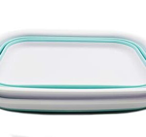 SAMMART 12L (3.17 Gallon) Collapsible Tub - Foldable Dish Tub - Portable Washing Basin - Space Saving Plastic Washtub (2, White/Lake Green)