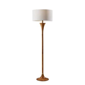 adesso 1601-12 rebecca floor lamp natural rubberwood with antique brass accent