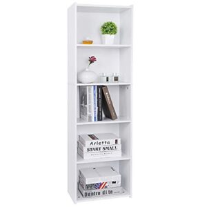 zeny 5-tier shelf bookcase, freestanding wood storage display open bookshelf for home office, white