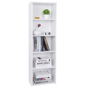 ZENY 5-Tier Shelf Bookcase, Freestanding Wood Storage Display Open Bookshelf for Home Office, White