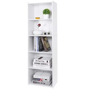 ZENY 5-Tier Shelf Bookcase, Freestanding Wood Storage Display Open Bookshelf for Home Office, White