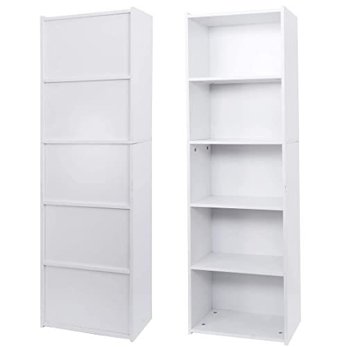 ZENY 5-Tier Shelf Bookcase, Freestanding Wood Storage Display Open Bookshelf for Home Office, White