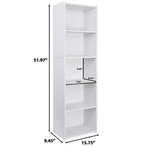 ZENY 5-Tier Shelf Bookcase, Freestanding Wood Storage Display Open Bookshelf for Home Office, White