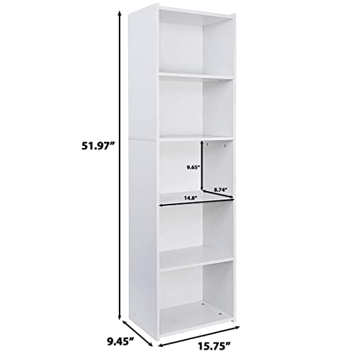 ZENY 5-Tier Shelf Bookcase, Freestanding Wood Storage Display Open Bookshelf for Home Office, White