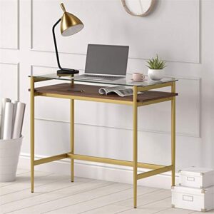 Eaton 36'' Wide Rectangular Desk in Brass/Walnut