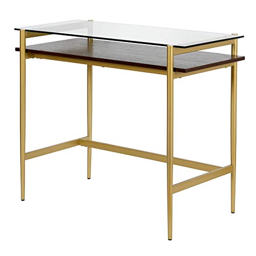 Eaton 36'' Wide Rectangular Desk in Brass/Walnut