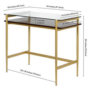 Eaton 36'' Wide Rectangular Desk in Brass/Walnut