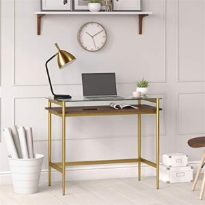 Eaton 36'' Wide Rectangular Desk in Brass/Walnut