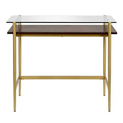 Eaton 36'' Wide Rectangular Desk in Brass/Walnut