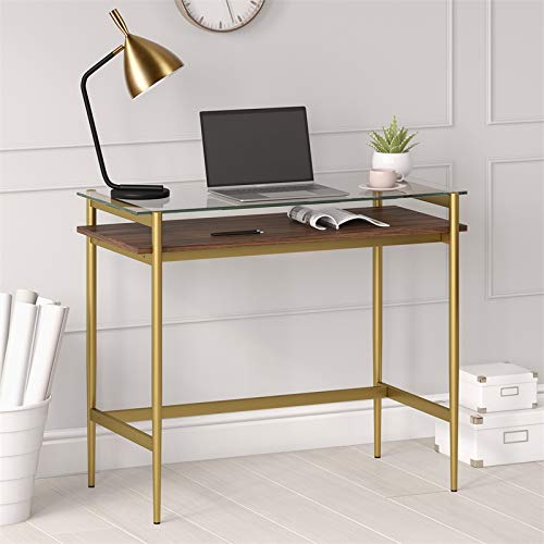 Eaton 36'' Wide Rectangular Desk in Brass/Walnut