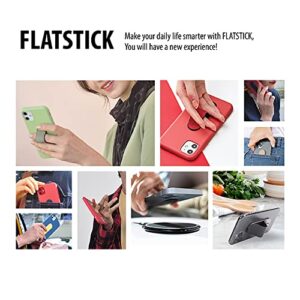 Momostick Flatstick, Cell Phone Finger Grip Strap Holder for Hand, Cell Phone Stand, New Slim Finger Loop Selfie Grip Compatible with Most Smartphones - Black (PU) Leather