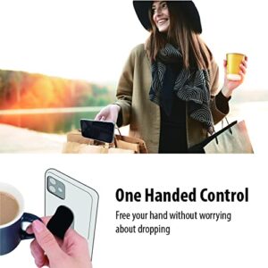 Momostick Flatstick, Cell Phone Finger Grip Strap Holder for Hand, Cell Phone Stand, New Slim Finger Loop Selfie Grip Compatible with Most Smartphones - Black (PU) Leather